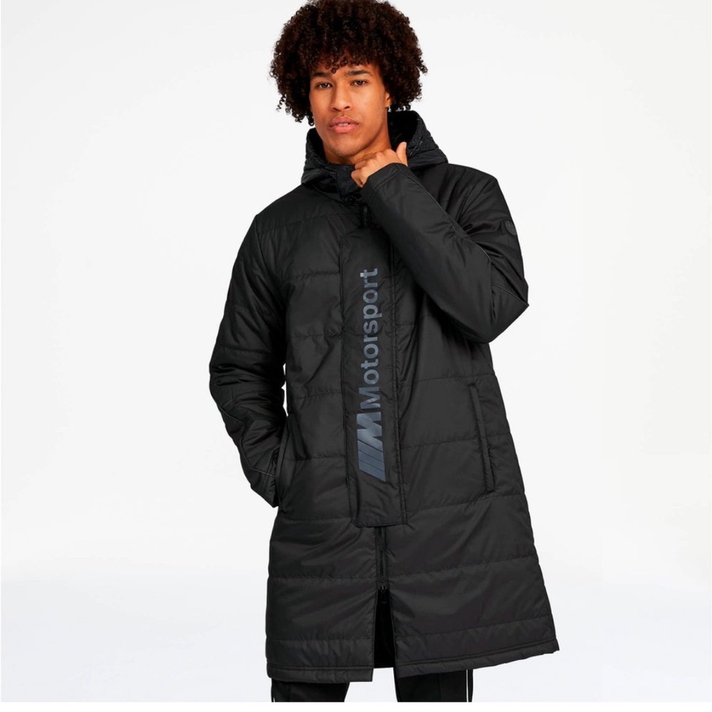 Puma x BMW Motorsport Puffer Long Parka Jacket Black - Picture 2 of 10